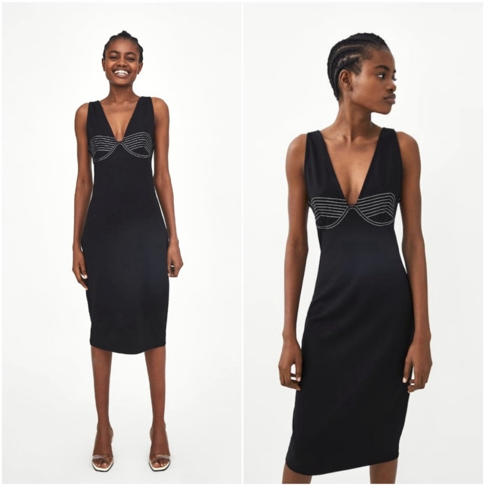 LAST CALL 🍓Zara | midi dress w/ contrast stitching at bust